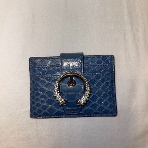 JIMMY CHOO Umika Butterfly Blue Gel Snake Printed Leather Card Holder - Picture 3 of 5